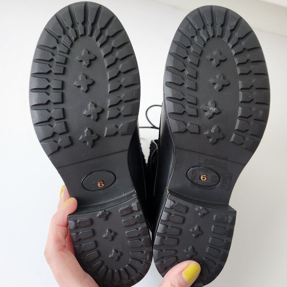 Musse & Cloud Black Leather Boot Sweater Sherpa Hiking Ankle Fall Winter Cute - Picture 8 of 11